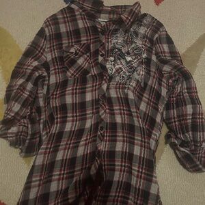 Plaid Kids Shirt with Embroidered Design